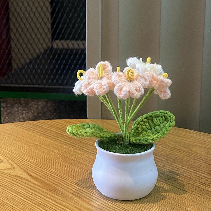 1PC Handmade Weaving Mini Potted Flowers DIY Home Office Desktop Decoration Potted Plants Wool Home Decoration