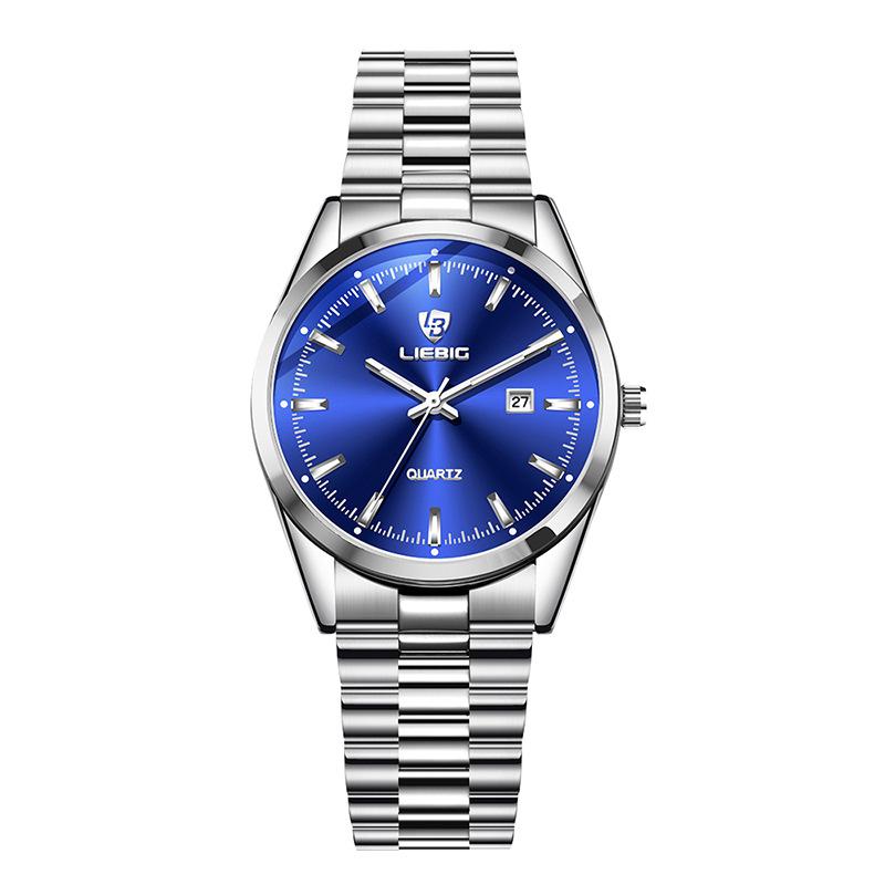 Leibinji LIEBIG Новые мужские часы с календарем и стальным ремешком Водонепроницаемые кварцевые часы Парные часы