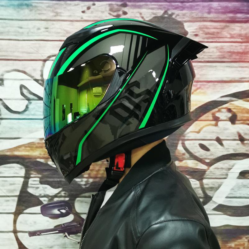 Aishi Men And Women's Electric Motorcycle Helmet Full Helmet Overlay Style Personalized Cool Rider Motorcycle With Bluetooth Horn