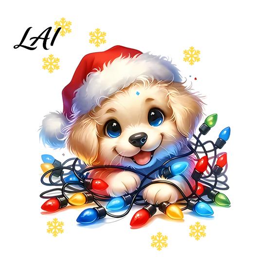Cute Puppy Christmas Stickers Wall Stickers PVC Waterproof Decals Peel And Stick Animal Creative Holiday Gift Art Decor for Home Living Room Bedroom