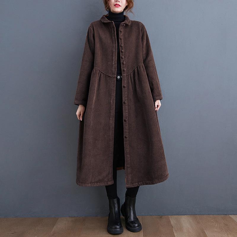 Свободная ветровка Plus Velvet Thick Corduroy с длинными рукавами, однобортная, женская зимняя