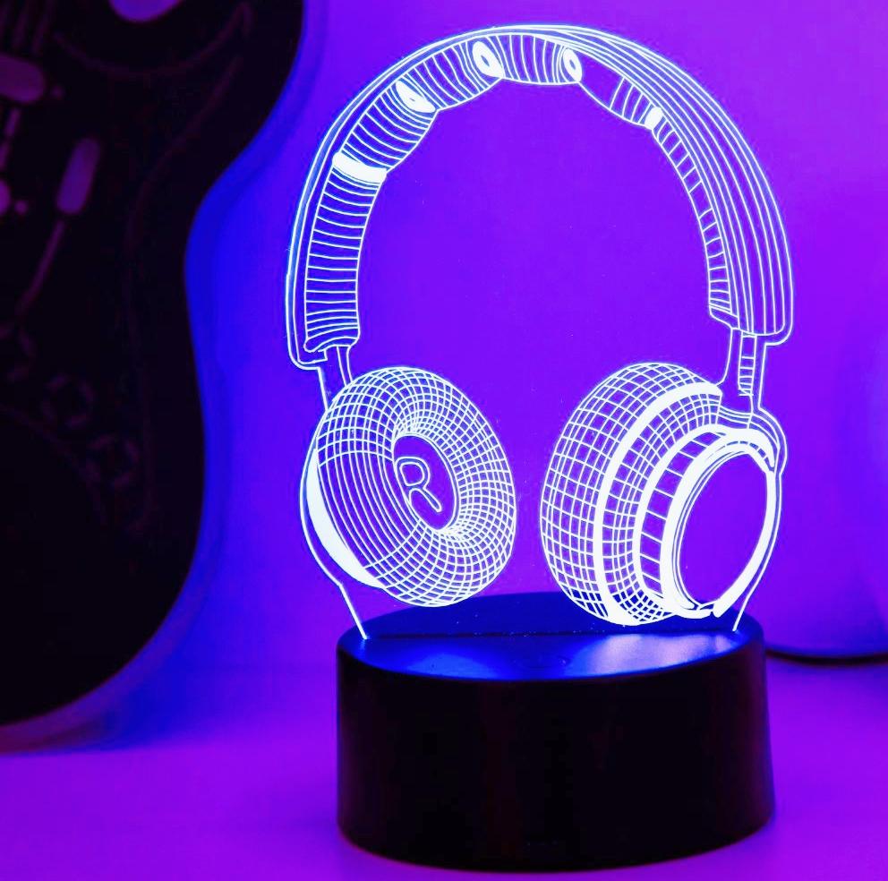 3D ночник Игровые наушники Спальня Игровая комната Настольная подсветка USB Сенсорный тип Семицветные меняющие цвет огни