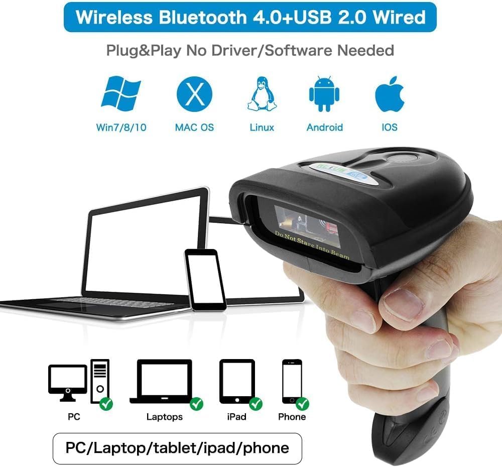 NETUM Bluetooth Сканер штрих-кодов, 2,4G беспроводной, совместим с Bluetooth и проводным подключением, для смартфонов/планшетов/ПК/CCD считыватель штрих-кодов, Windows/Mac/A