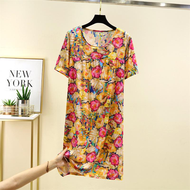2025 Женское летнее платье с цветочным принтом из хлопка и шелка - Приталенный французский стиль с плиссированным вискозным подкладом и короткими рукавами