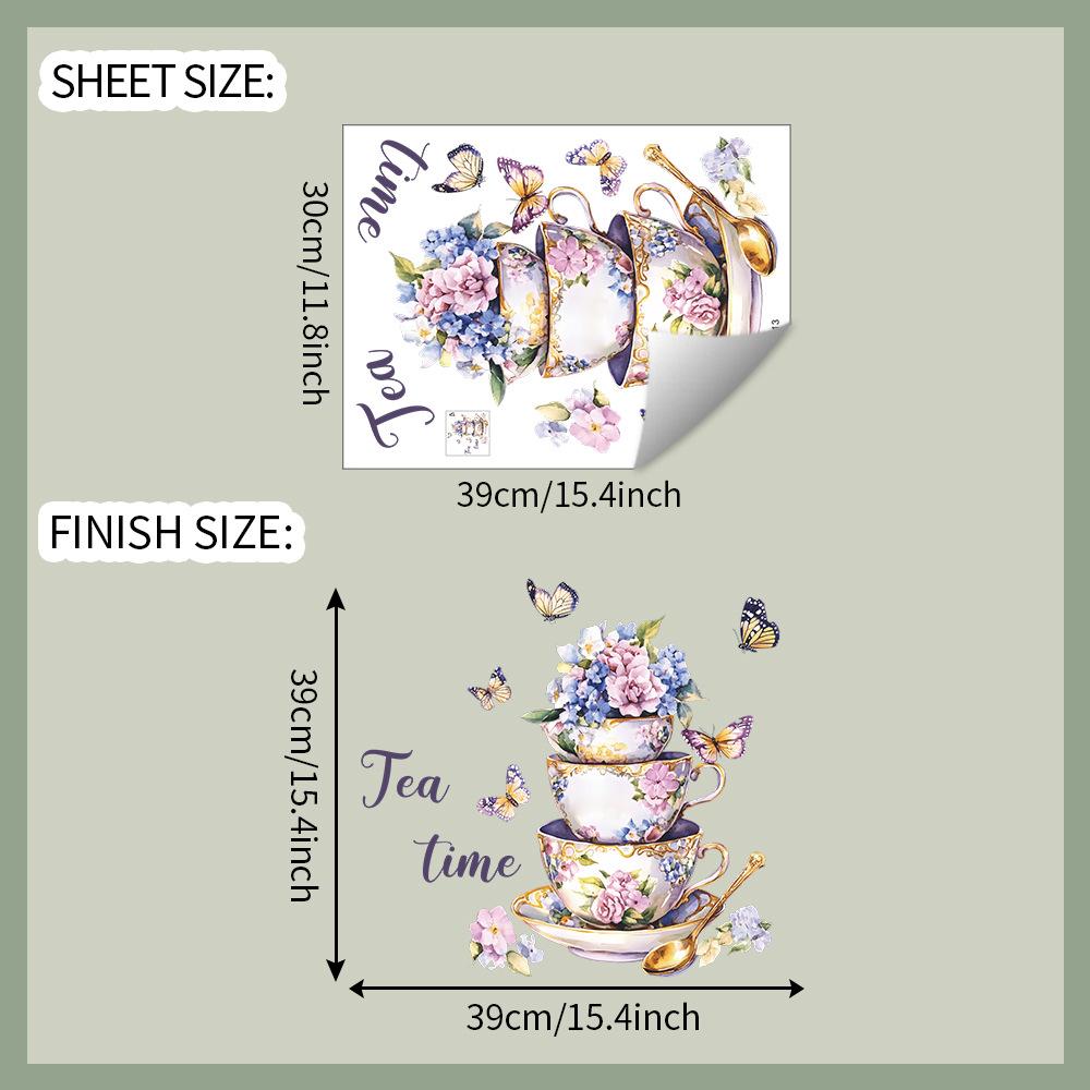 Изысканные цветочные кофейные чашки Бабочка Кухня Столовая Дом Фон Украшение Наклейки на стену