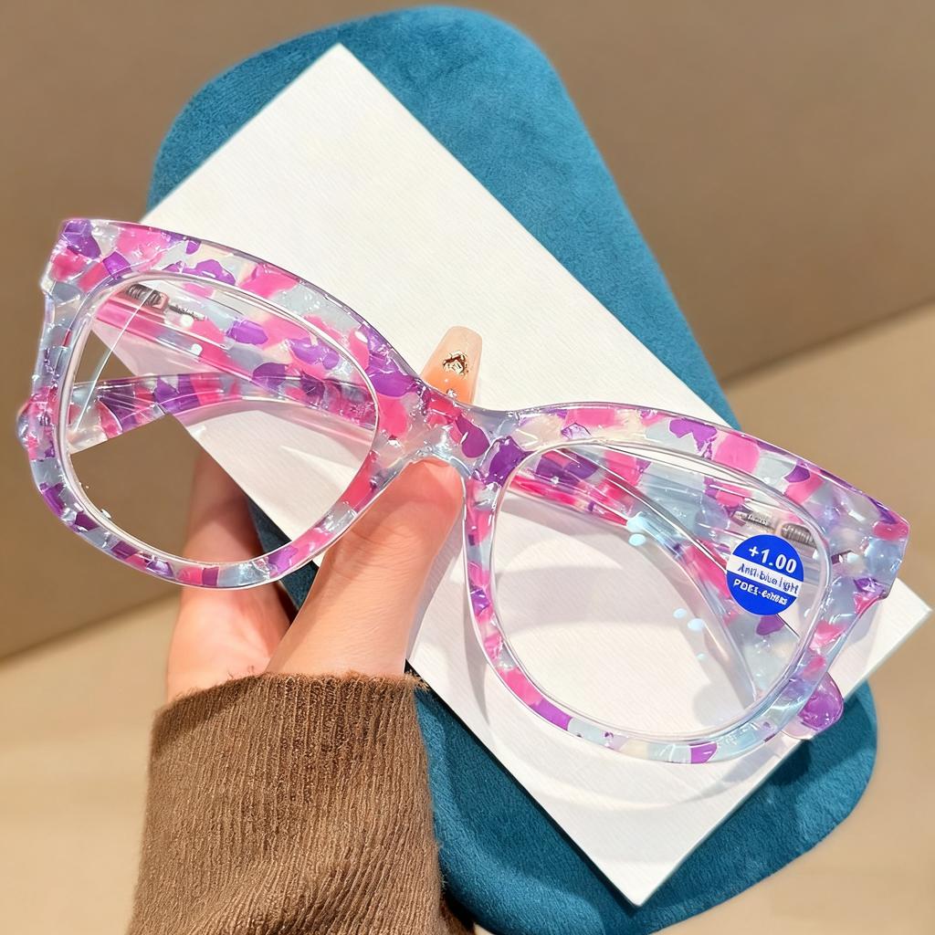 Transparent Purple Blue Frame Reading Glasses 3colors Women Personality Decorative Eyewear Fashion Printing Far Sight Eyeglasses