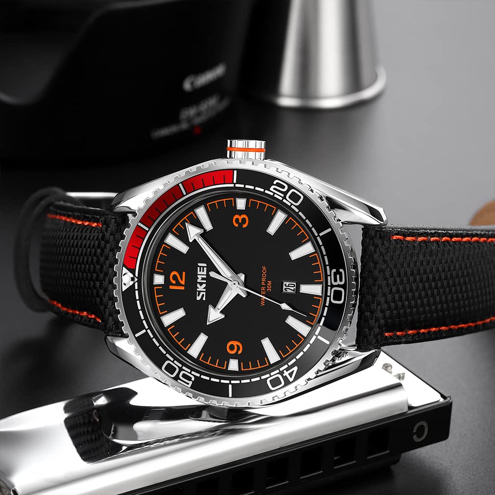 SKMEI Watch Sports Black Arm Watch Watch Стильные фирменные часы с кожаным ремешком Водонепроницаемые Большие повседневные деловые часы с большим циферблатом Аналоговые флуоресцентные роскошные наручные часы черного цвета