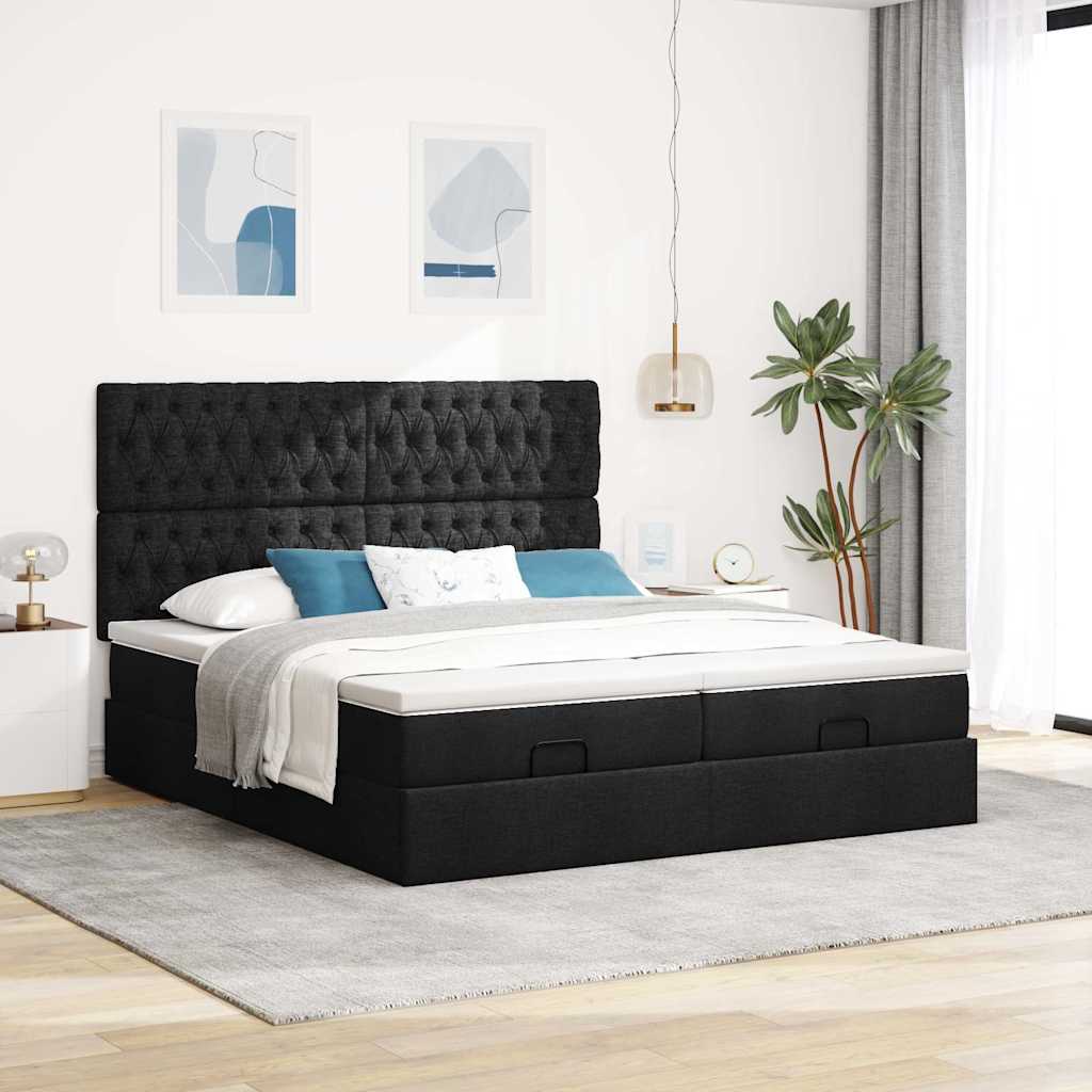 Ottoman Bed with Mattresses Black 200x200 cm Fabric