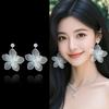 Pearl Beach Earrings Sweet Petals Stud Earrings Exquisite Mesh Flower Dangle Earrings  Ladies/Girls