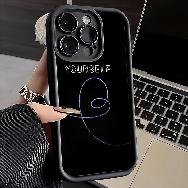 Чехол для телефона iPhone 17 Air 16E 15 16 Pro Max Love Yourself Цветок Сердце Линия Kpop Чехол 14 Plus 13 12 Mini Мягкий Силиконовый