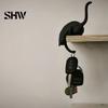 Playful Home Organizing Tools 3D Printed Cat Shelf Sitter with Lantern, Whimsical Figurine Hook for Handmade Style Wall Decor Keys, Decorative