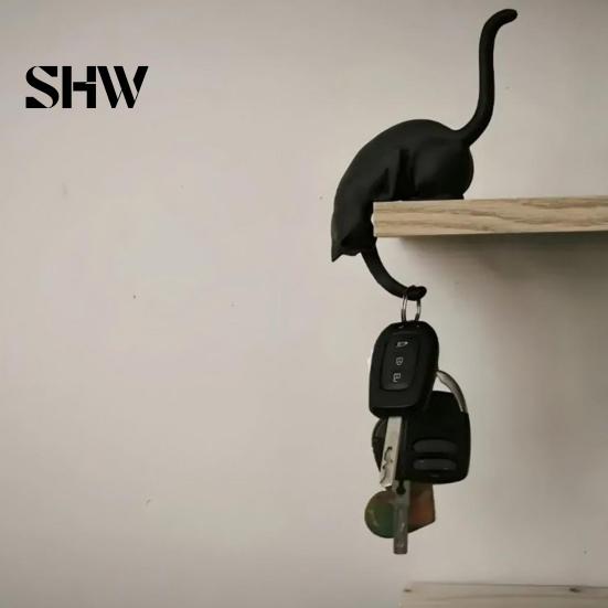 Playful Home Organizing Tools 3D Printed Cat Shelf Sitter with Lantern, Whimsical Figurine Hook for Handmade Style Wall Decor Keys, Decorative
