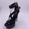Summer black waterproof table fashion buckle round head one size thin heel super high heel 15CM fashion sandals
