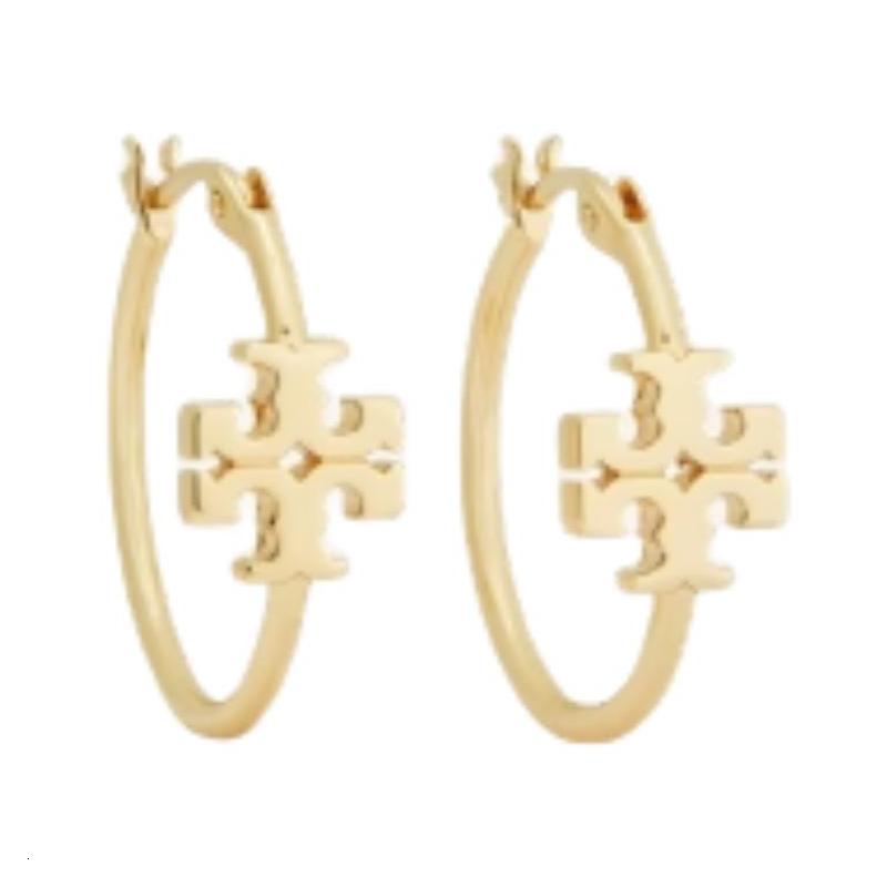 Tory Burch Бренд Логотип Латунные Серьги Унисекс Стиль для Пары Золотой 160151-Серьги-Золотой F