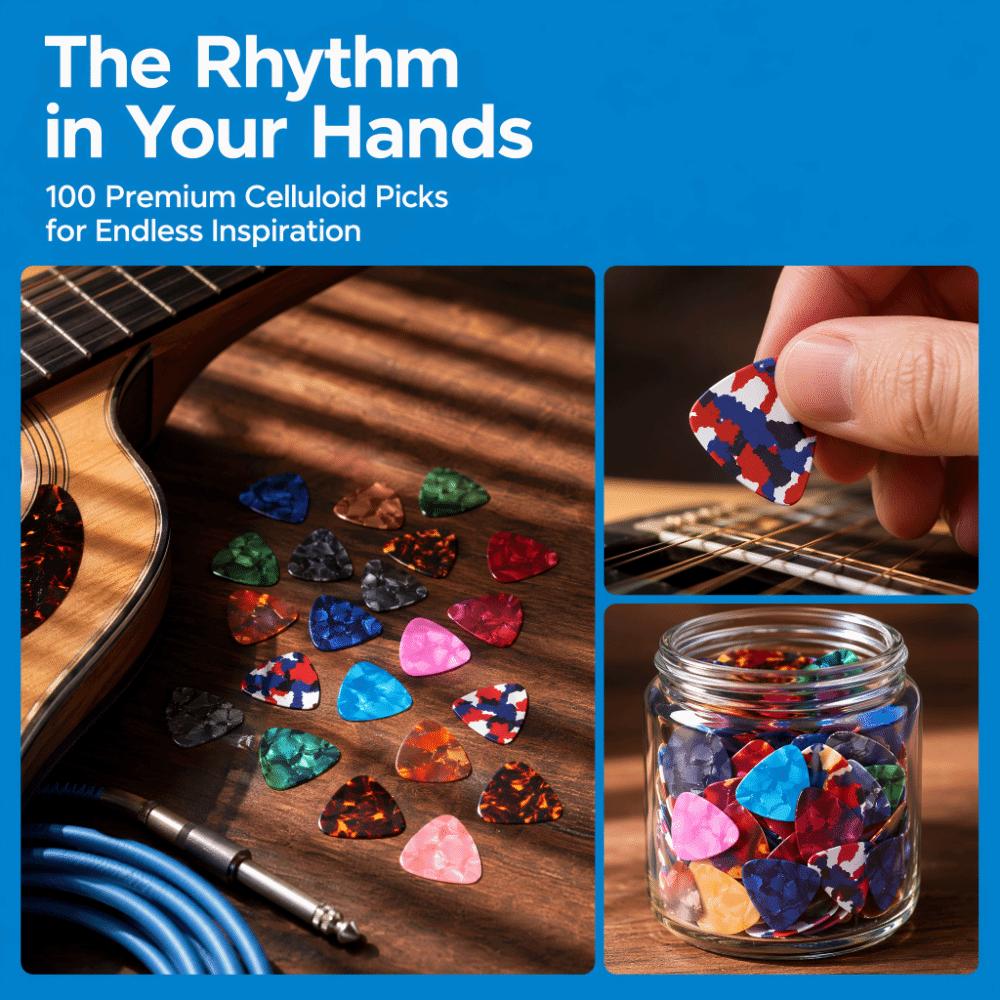 100PCS Celluloid Guitar Picks Mixed Colors Guitar Picks Thin Celluloid Plectrums For Guitar
