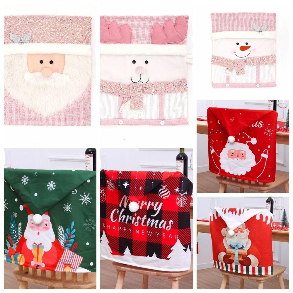 Reusable Snowman Christmas Chair Cover Elk Soft Xmas Dinner Chair Seat Cover Removable Pink Festival Table Decor Home Decoration