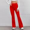High-Waist Elastic Waistband Control Tummy Lady Trousers Women Solid Color Sports Flared Pants Streetwear