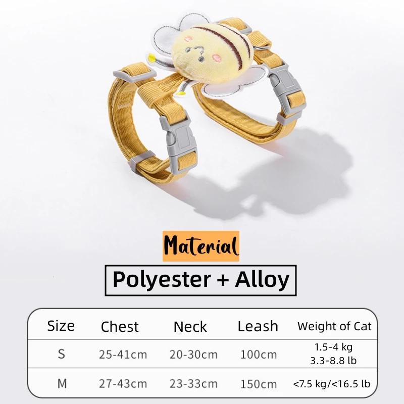 Набор поводков для кошек, регулируемый двухслойный поводок для собак с мультяшной пчелой для маленьких и средних домашних животных, поводок для прогулок на открытом воздухе