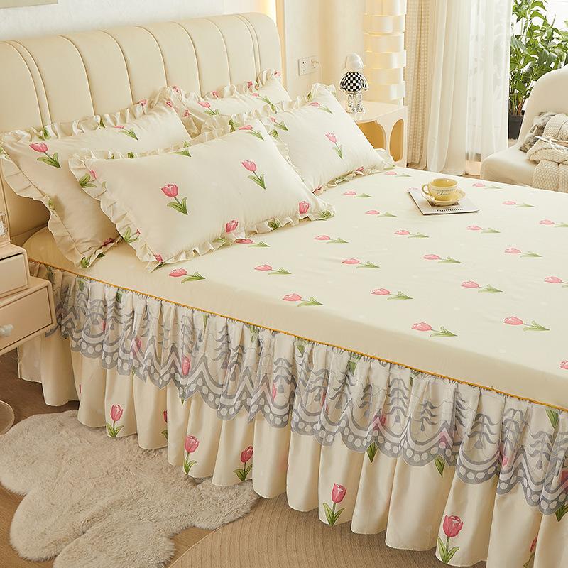 Спальня Бытовая цельная шлифовальная юбка-кровать Однотонное приятное для кожи покрывало Покрывало для спальни Простыни для студенческого общежития