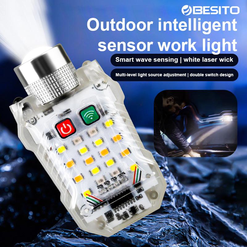 Multi-function keychain flashlight Type c rechargeable battery Aluminum alloy PC 800Lm Portable warning outdoor lighting floodli