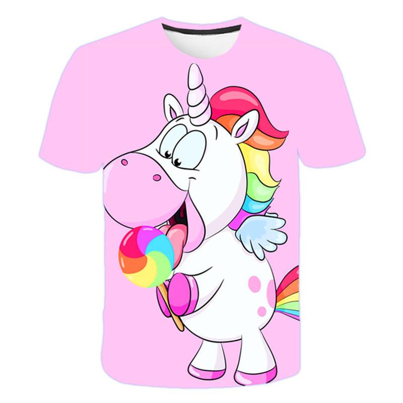 Kids Girls T-shirt Short Sleeve Unicorn 3D Print Tops Children Summer Sweatshirt 4-14 Years Girl Cute Unicorn Casual T Shirts