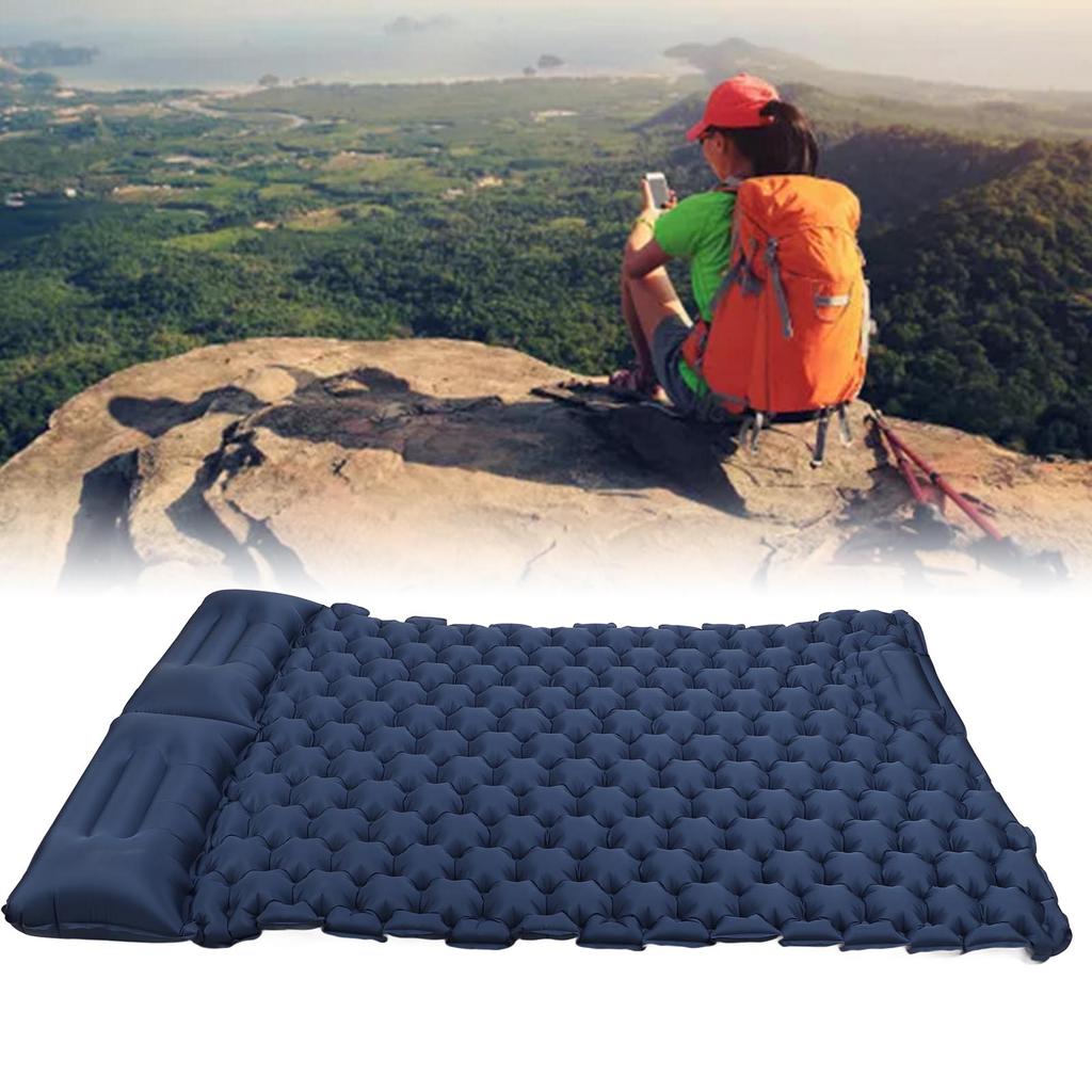 Двойной надувной кемпинговый коврик с подушкой, эргономичный дизайн, водонепроницаемый нейлоновый кемпинговый коврик
