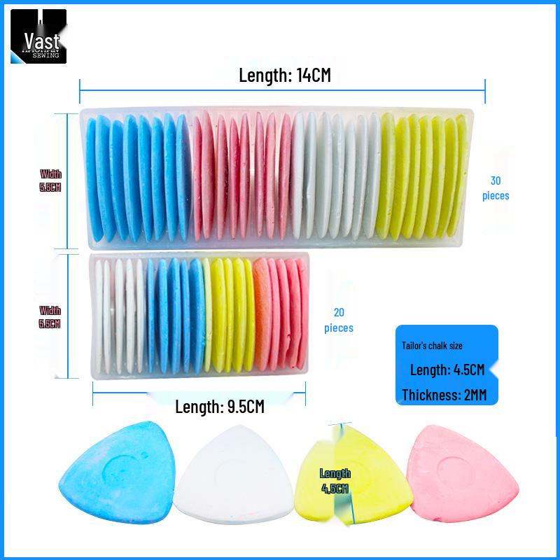 Boxed Tailor's Chalk Set - 20/30 Colorful, Washable Triangle Pieces for Sewing & Cutting