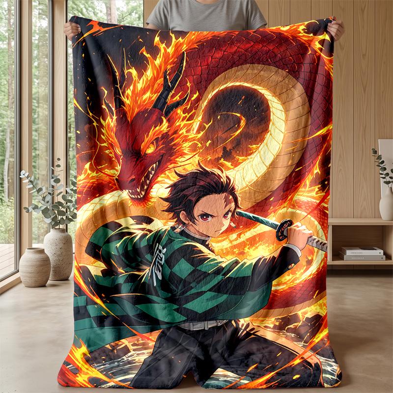 Demon Slayer Printed Flannel Blanket Skin Friendly Warm Decorative Throw for Indoor Couch Bed Daily Use