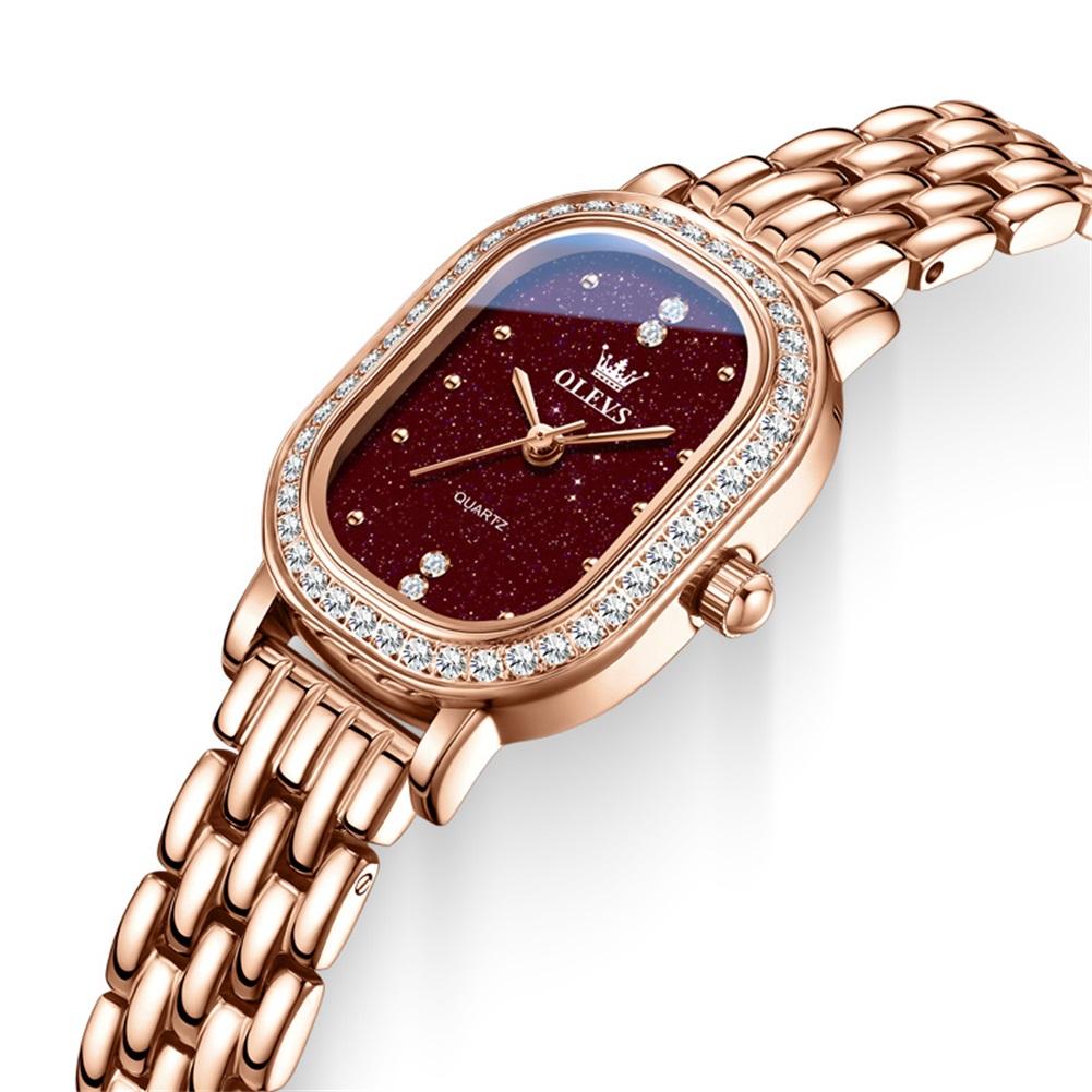 OLEVS Women Quartz Watch Oval Diamond Bezel Starry Sky Dial Stainless Steel Bracelet Ladies Fashion Wristwatch Female Gift