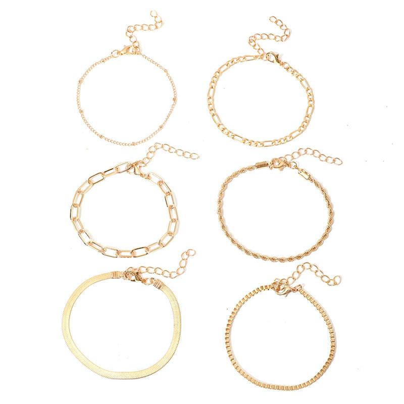 European and American Trendy Metal Chain Women's Set 6 Multi-layer Chain Minimalist Bracelets