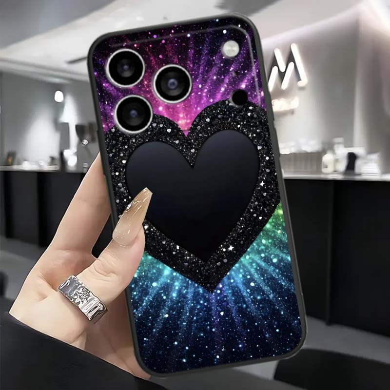 Роскошный Чехол для Телефона с Дизайном Любви Для Apple iPhone 17 16 16E 15 14 13 12 11 Pro Max Plus Черный Мягкий Силикон