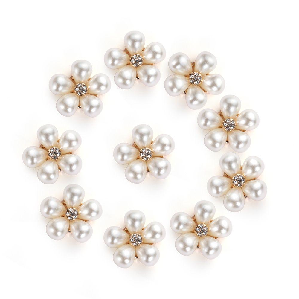 10Pcs Wedding Decor DIY Clothing Bow Accessories Scrapbooking Rhinestone Pearls Sewing Button Flower