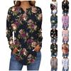 Fashion Loose Button Collar  Floral Print Long Sleeve T-Shirt Top Pullover