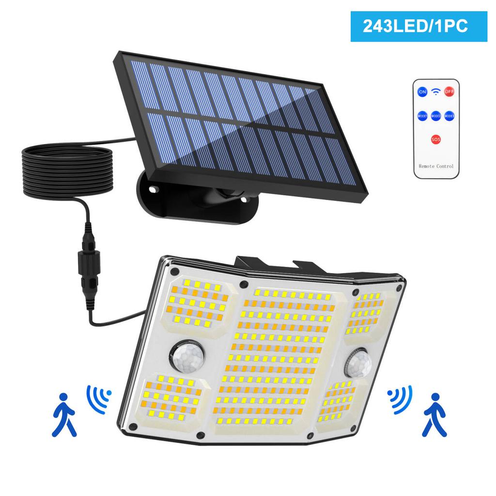 254/243LED Outdoor Solar Lights Garden Solar Powered Security Light Flood Light Motion Sensor 3 Mode Waterproof Garden Shed Yard