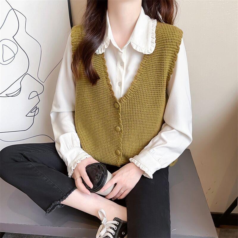 Женский жилет Вязаный жилет Женский осенне-зимний пуловер Свитер без рукавов Повседневный пуловер Жилет