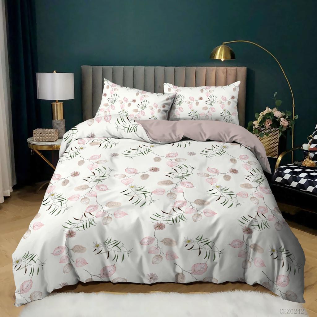 Пододеяльник с цветочным рисунком Queen, комплект пододеяльников с зеленым ботаническим рисунком, пододеяльник с изображением веток и листьев садовых цветов, мягкий дышащий стеганый чехол