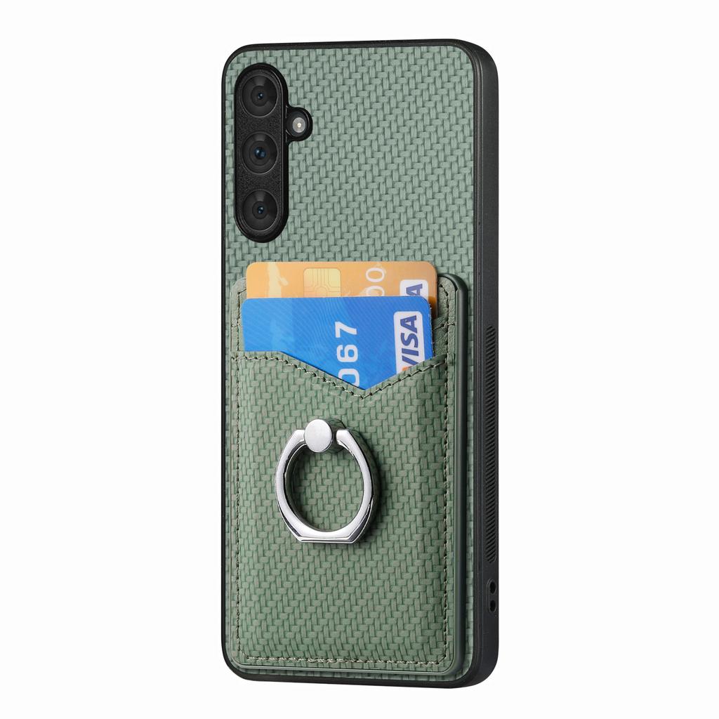 For Samsung Galaxy A34 5G Case with Card Holder Ring Kickstand PU Leather Coated PC+TPU Back Cover