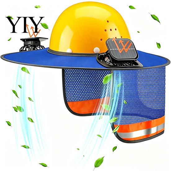 Quick-drying Helmet Cover Hat Neck Shield with Fan, Ventilation Visor Mesh Design, Full Brim Guard Sun Protection for Construction Outdoor Work Hiking