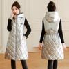Women Glossy Hooded Windproof Sleeveless Midi Warm Winter Jacket Vest Waistcoat