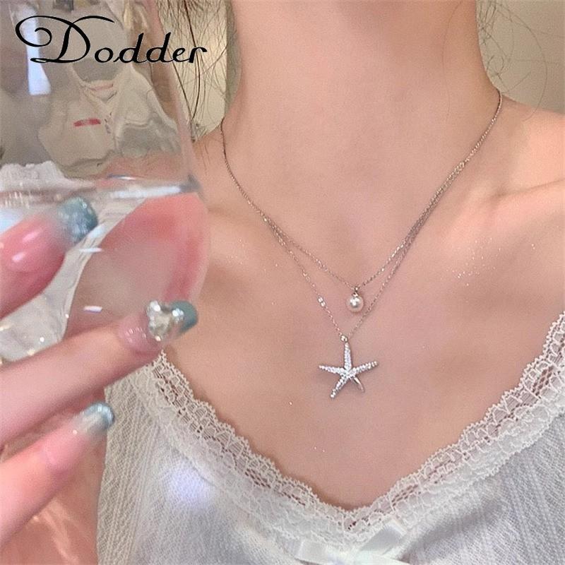 iF ME Korean Double Layered Starfish Artificial Pearl Necklace for Woman Pendant Choker Accessories Jewelry