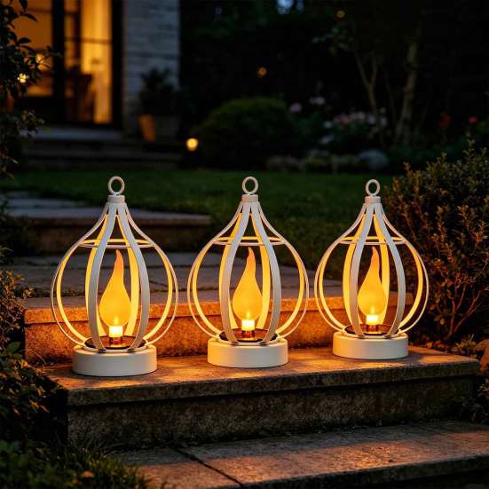 Energy Saving Exterior Porch Lamps Solar Flame Lantern, Garden Hanging Metal Outdoor Waterproof Decorative Yard Lighting Lantern for Patio Decor Rust