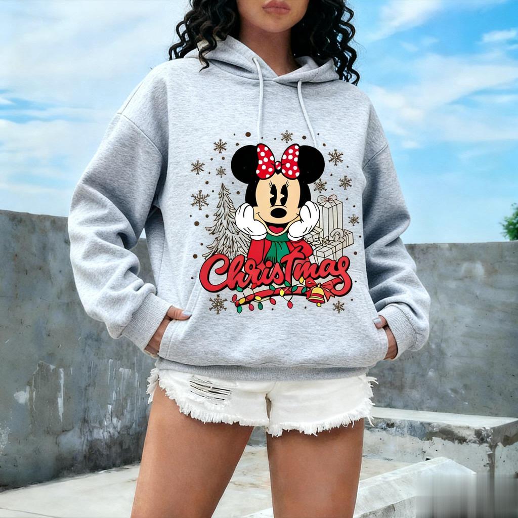 Винтажное худи оверсайз с Микки Маусом на Рождество для женщин и мужчин, смешной мультяшный пуловер с принтом, модные топы на весну и осень