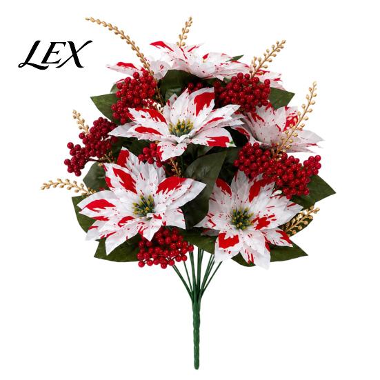 Realistic Faux Dieffenbachia 5/7/10/12 Heads Artificial Poinsettia Flowers, Christmas Fake Floral Berry Centerpiece, Maintenance Free Potted