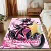 1PC Custom Name Pink Motorcycle Ride Theme Floor Mat Ideal for Living Room, Game Rooms, Office, Bedroom,Floor Mat Playful Design