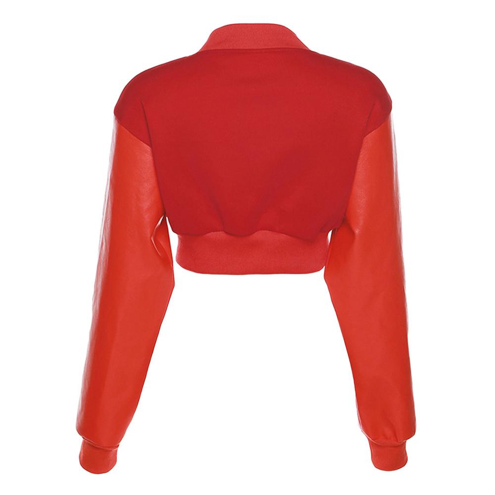 Модная уличная куртка с буквенным принтом, сексуальная, укороченная, бейсбольная, куртка с кожаными рукавами, куртка-бомбер с вышивкой