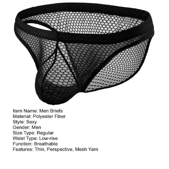 Men Briefs Low Waist Elastic Design Breathable Panties U-Convex Mesh Yarn Design Smooth Wiring Perfect Fit Underwear