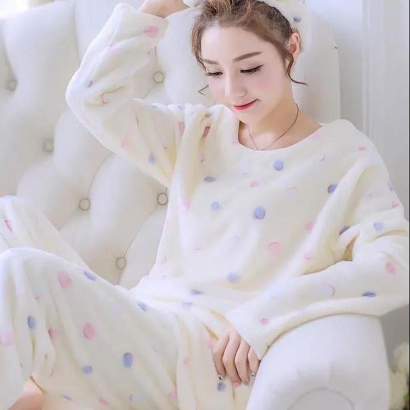 Женский фланелевой пижамный комплект с длинными рукавами, весна-осень, одежда для сна с героями мультфильмов, утолщенный теплый плюшевый комплект с принтом, милый спальный костюм