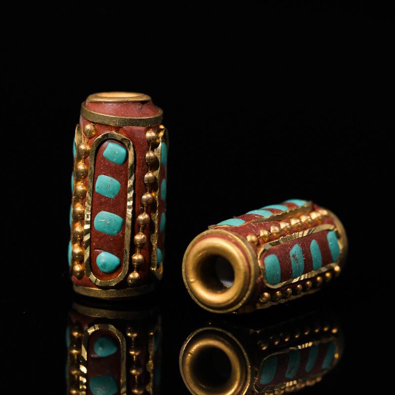 Nepal Six-Syllable Mantra Brass-Inlaid Spacer Beads for DIY Buddhist Rosary