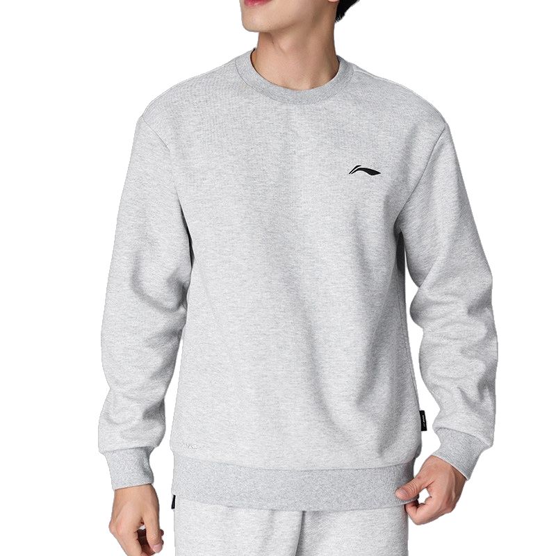 Li Ning Sweatshirts Men's Heather Gray Crew Neck Thickened Regular AWDVP89-2