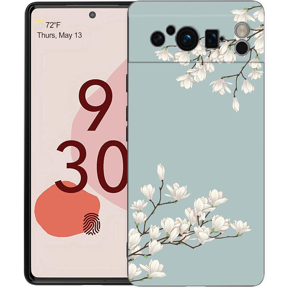 Чехол для телефона Google Pixel 8 7 6 Pro 8A 7A 6A, ТПУ-оболочка, Мягкий силикон, Ударопрочный, Черный, С изображением цветущего вишневого дерева